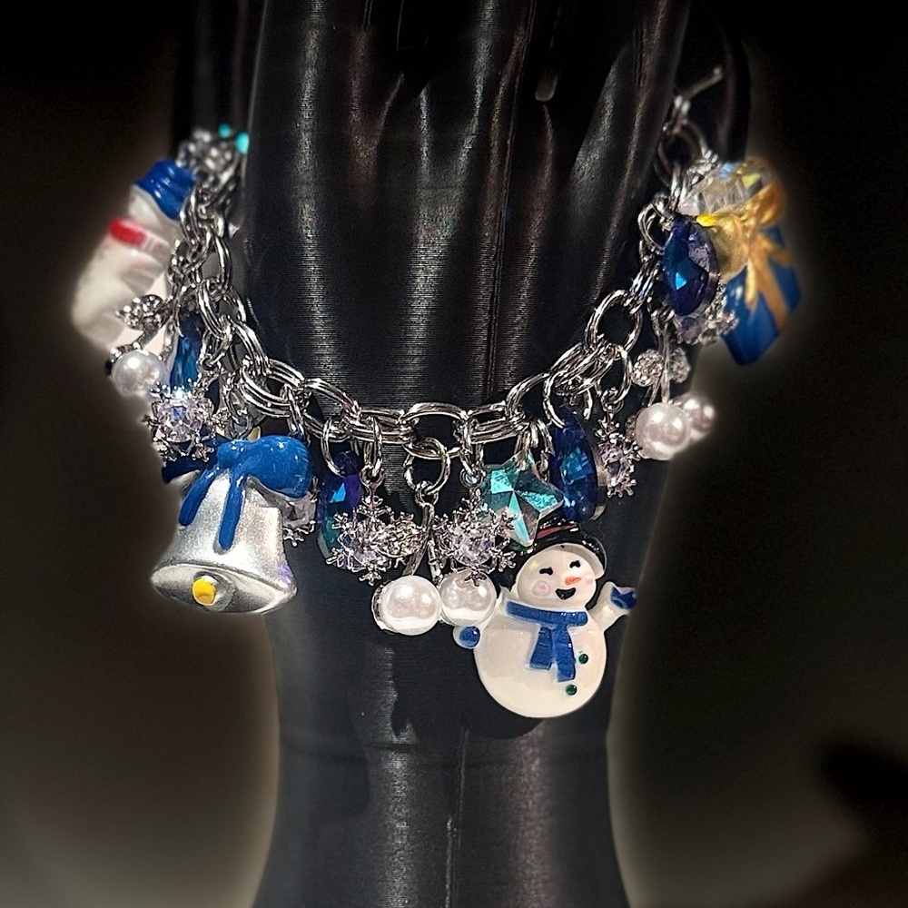 Charming Snowman and Bell Christmas Charm Bracelet